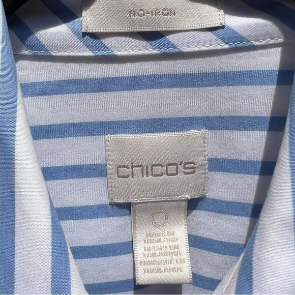 🌻Chico's Blue & White Striped No-Iron Collared Button-Down Shirt Size Small - Picture 11 of 12